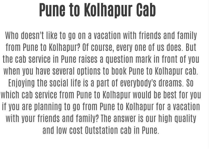 pune to kolhapur cab