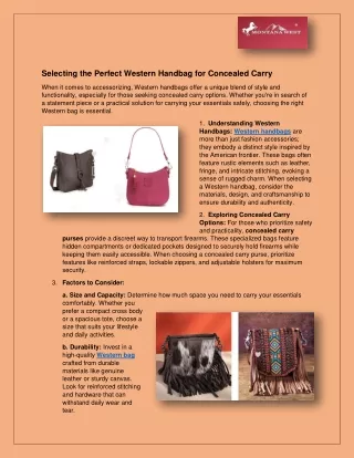 Selecting the Perfect Western Handbag for Concealed Carry