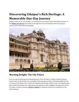discovering udaipur s rich heritage a memorable