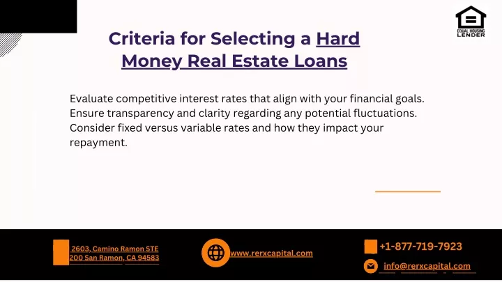 criteria for selecting a hard money real estate