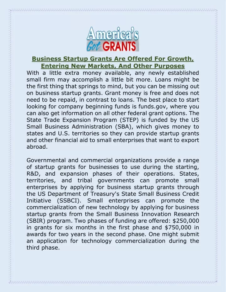 business startup grants are offered for growth