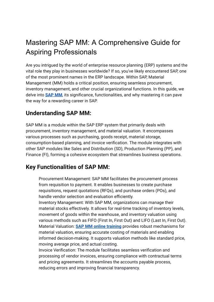 mastering sap mm a comprehensive guide