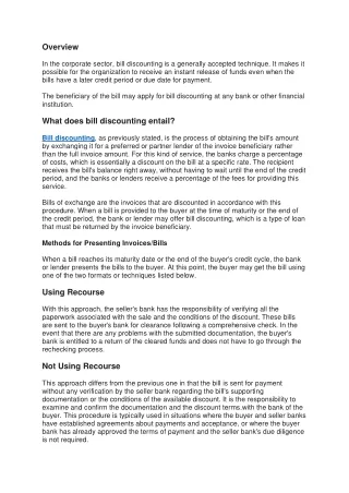 overview in the corporate sector bill discounting