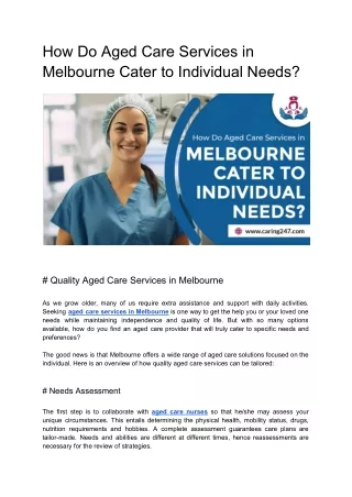 Catering to Personal Needs: Aged Care Services in Melbourne