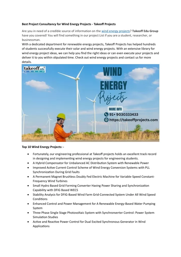 best project consultancy for wind energy projects