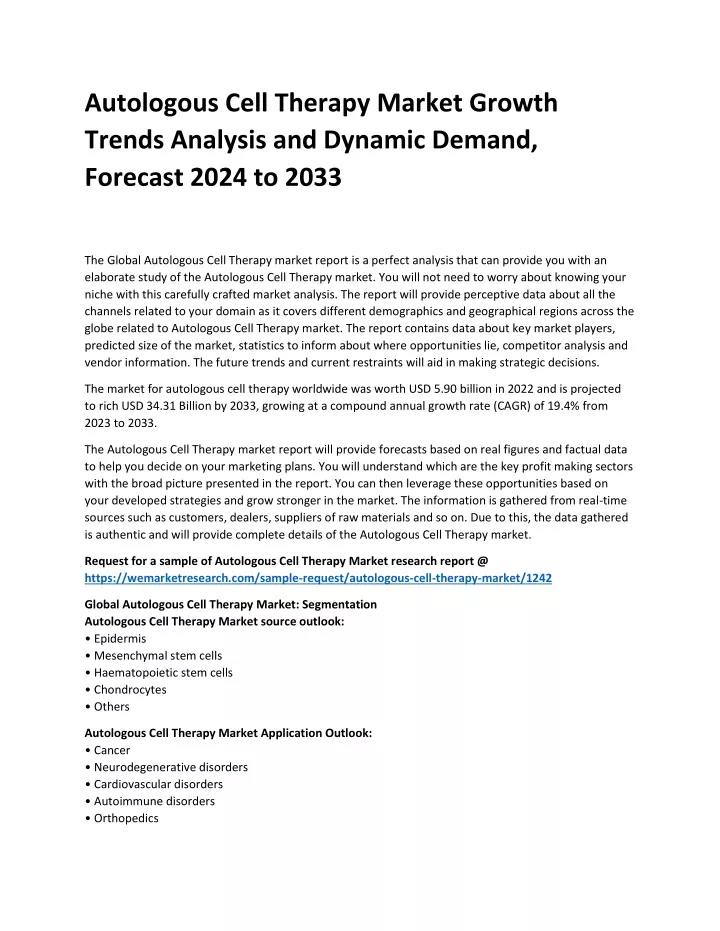 autologous cell therapy market growth trends