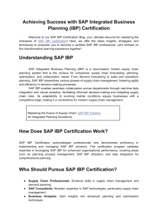 Achieving Success with SAP Integrated Business Planning (IBP) Certification