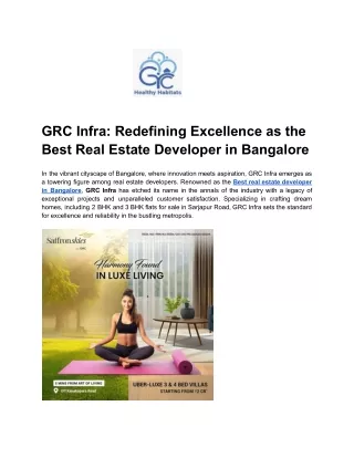 GRC Infra_ Redefining Excellence as the Best Real Estate Developer in Bangalore