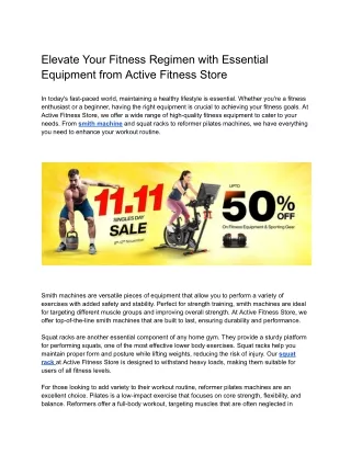 Elevate Your Fitness Regimen with Essential Equipment from Active Fitness Store