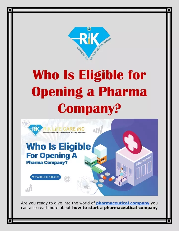 who is eligible for opening a pharma company
