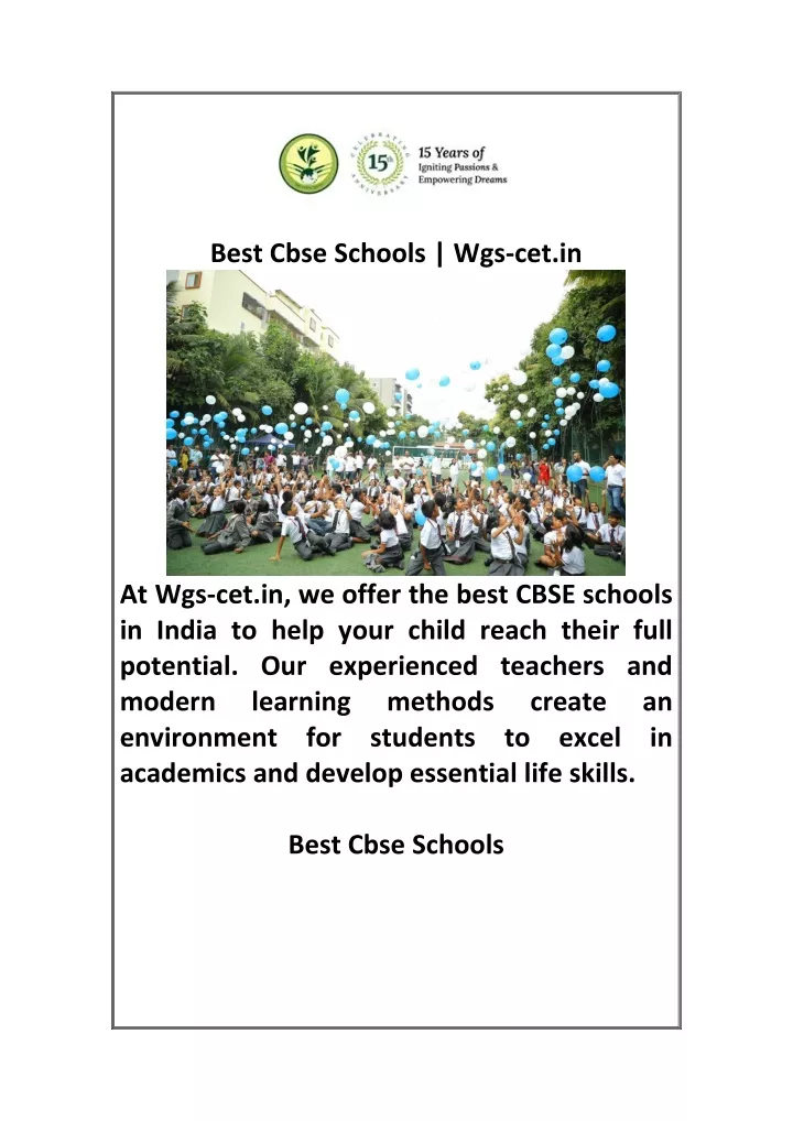 best cbse schools wgs cet in