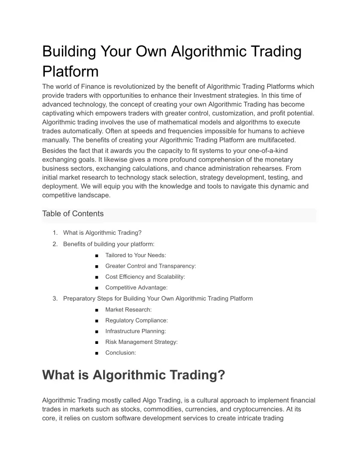 building your own algorithmic trading platform
