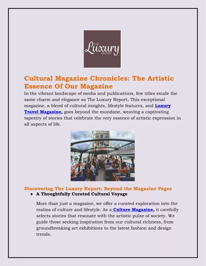 cultural magazine chronicles the artistic essence