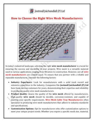 How to Choose the Right Wire Mesh Manufacturers