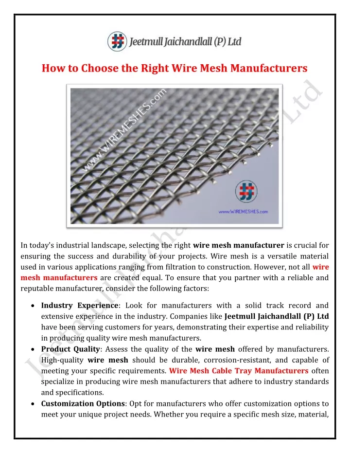 how to choose the right wire mesh manufacturers