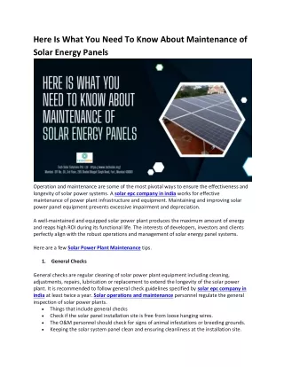 Here Is What You Need To Know About Maintenance of Solar Energy Panels