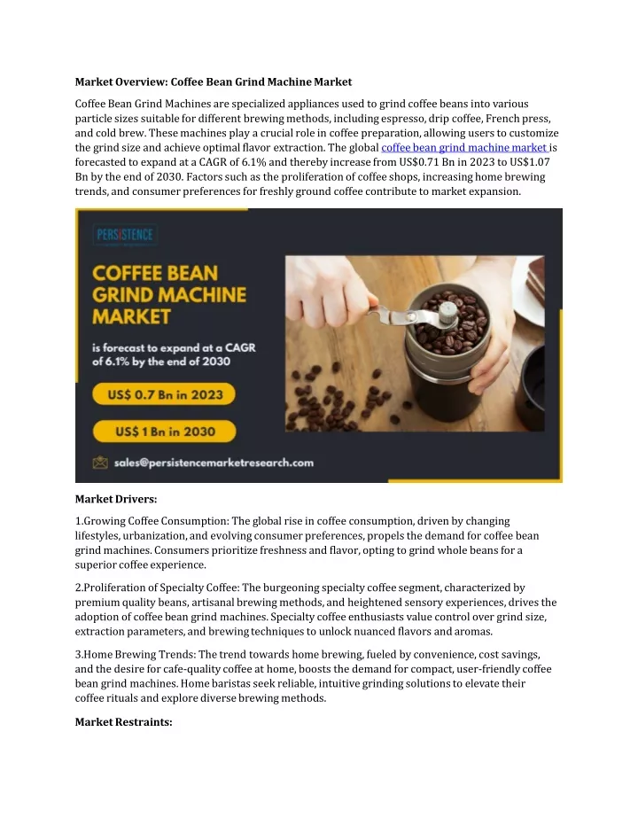 market overview coffee bean grind machine market
