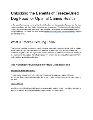 Unlocking the Benefits of Freeze-Dried Dog Food for Optimal Canine Health