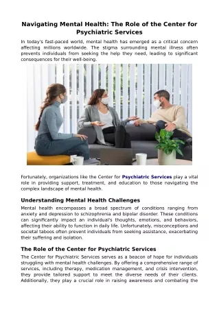 Navigating Mental Health: The Role of the Center for Psychiatric Services