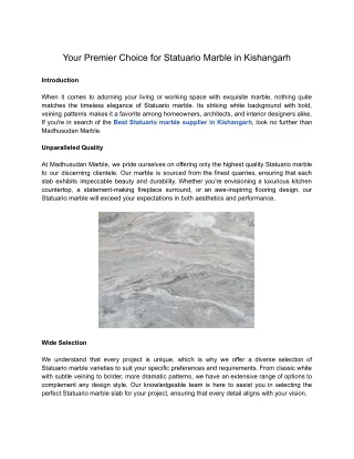 Your Premier Choice for Statuario Marble in Kishangarh