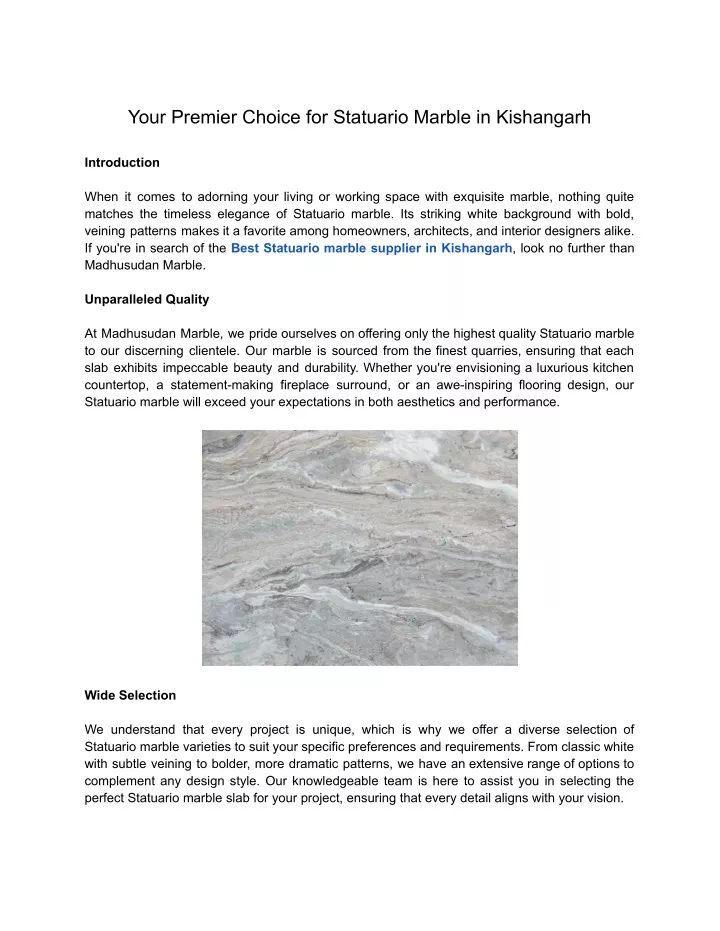 your premier choice for statuario marble