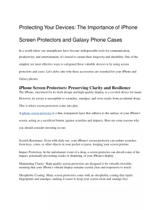 Protecting Your Devices-The Importance of iPhone Screen Protectors and Galaxy Phone Cases