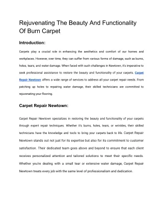 Rejuvenating The Beauty And Functionality Of Burn Carpet