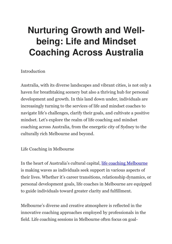 nurturing growth and well being life and mindset coaching across australia