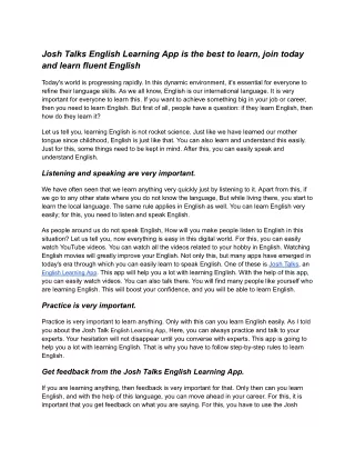 Josh Talks English Learning App is the best to learn, join today