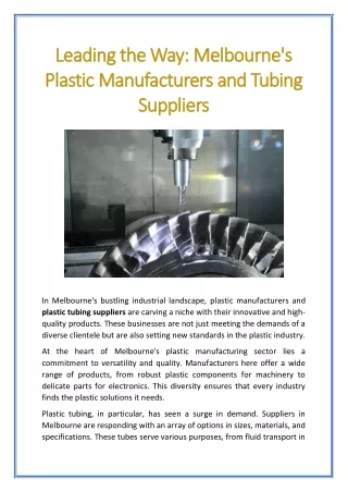 Leading the Way: Melbourne's Plastic Manufacturers and Tubing Suppliers