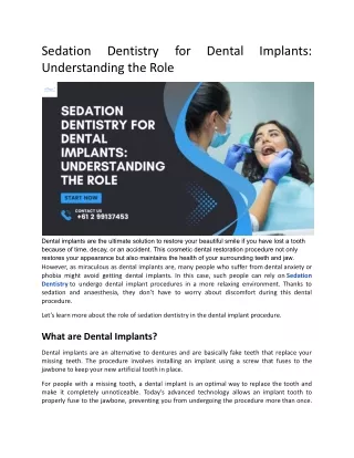 Sedation Dentistry for Dental Implants: Understanding the Role