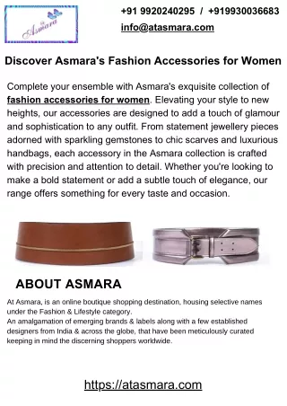 Discover Asmara's Fashion Accessories for Women