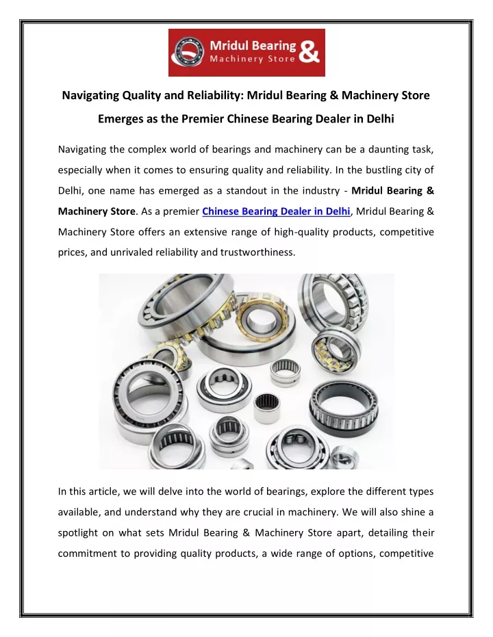 navigating quality and reliability mridul bearing