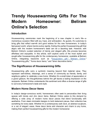 Trendy Housewarming Gifts For The Modern Homeowner: Beliram Online's Selection