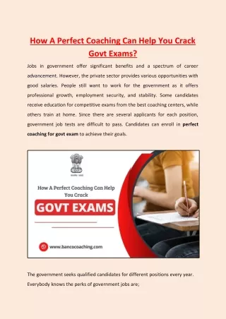 How A Prefect Coaching Can Help You Crack Govt Exams