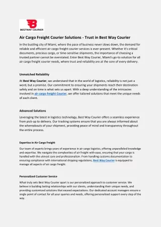 Air Cargo Freight Courier Solutions - Trust in Best Way Courier
