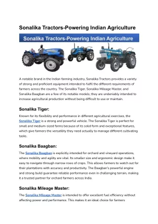 Sonalika Tractors-Powering Indian Agriculture