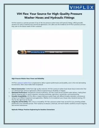 VIH Flex Your Source for High-Quality Pressure Washer Hoses and Hydraulic Fittings