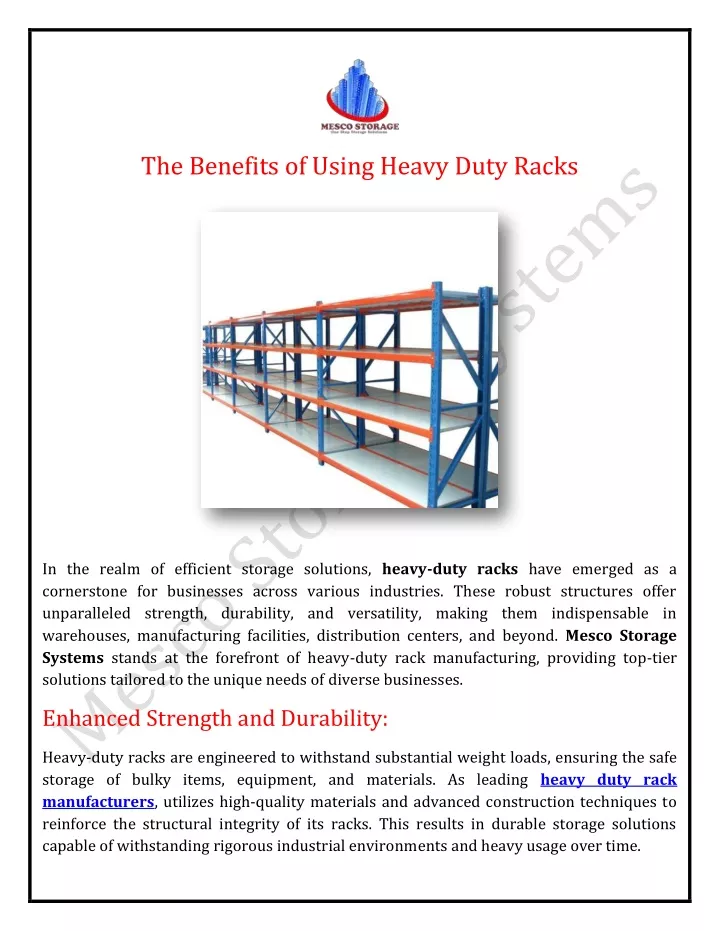 the benefits of using heavy duty racks