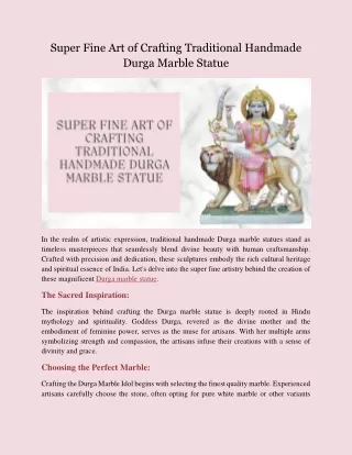 Crafting Traditional Handmade Durga Marble Statue