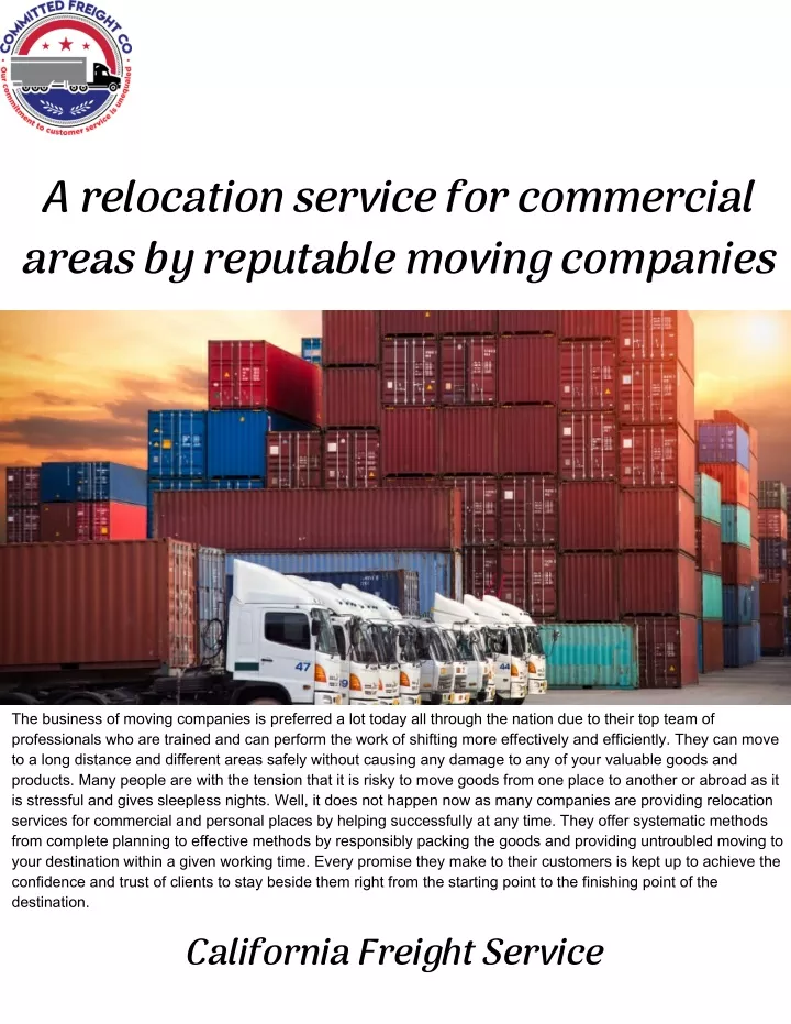 a relocation service for commercial areas