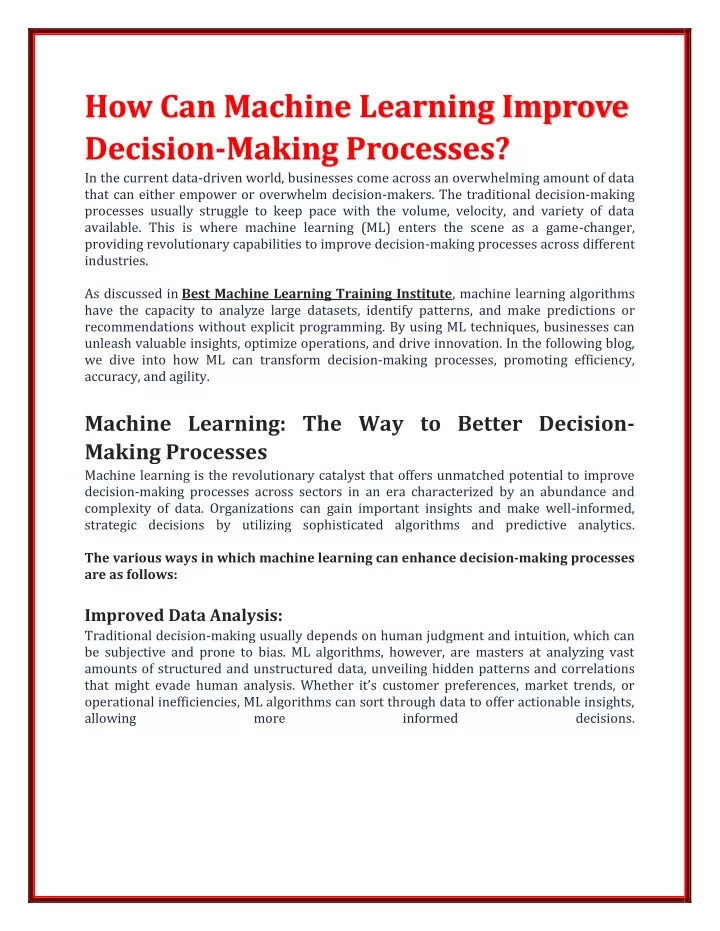 how can machine learning improve decision making