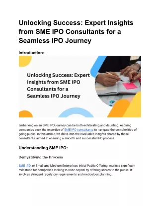 Unlocking Success: Expert Insights from SME IPO Consultants for a Seamless IPO J