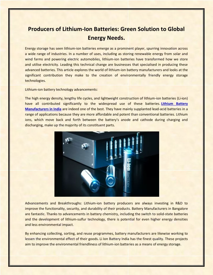 producers of lithium ion batteries green solution