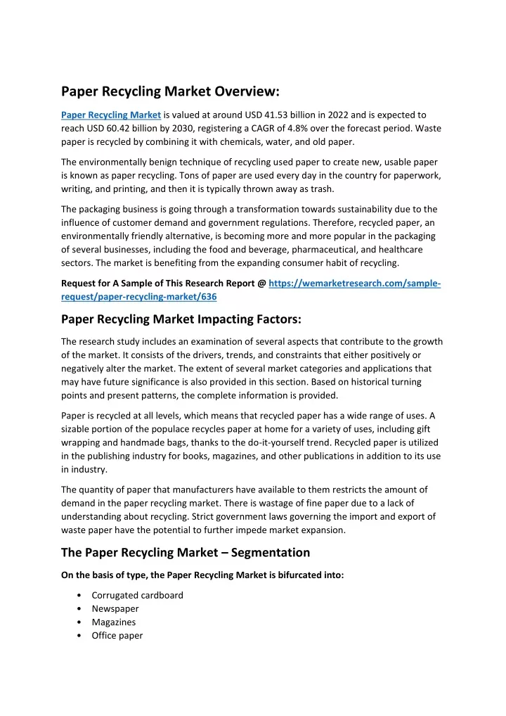paper recycling market overview
