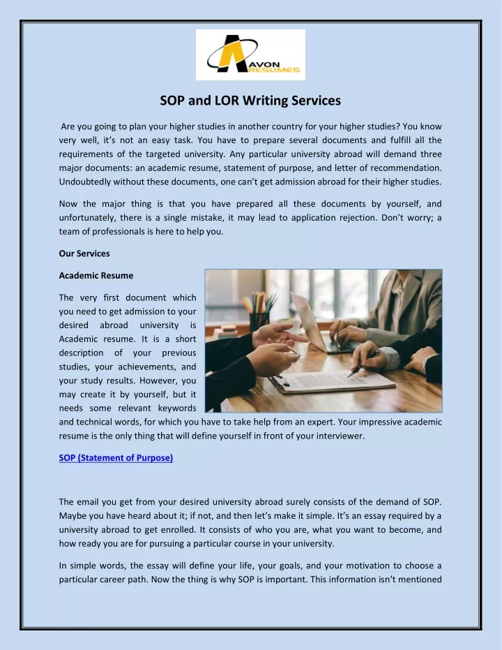 sop and lor writing services