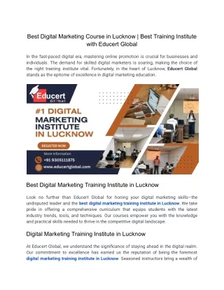 Best Digital Marketing Course in Lucknow _ Best Training Institute with Educert Global