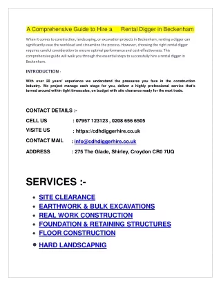 A Comprehensive Guide to Hiring a Rental Digger in Beckenham