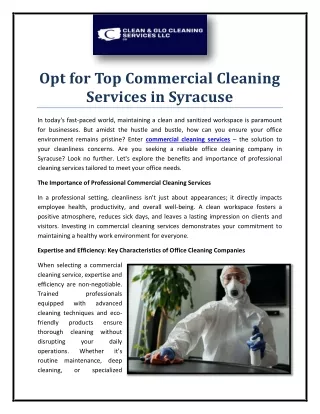 Opt for Top Commercial Cleaning Services in Syracuse