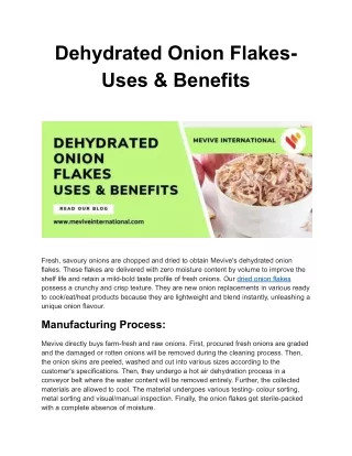 Dehydrated Onion Flakes- Uses & Benefits